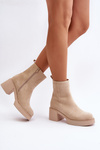 Еко замшеві жіночі ботильйони на каблуку з підкладкою світло бежеві Meriluna II-gat