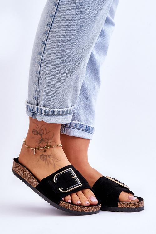 Жіночі замшеві тапочки на платформі чорні Festil