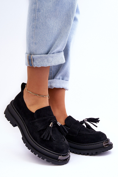 Жіночі замшеві лофери чорні Ramvli