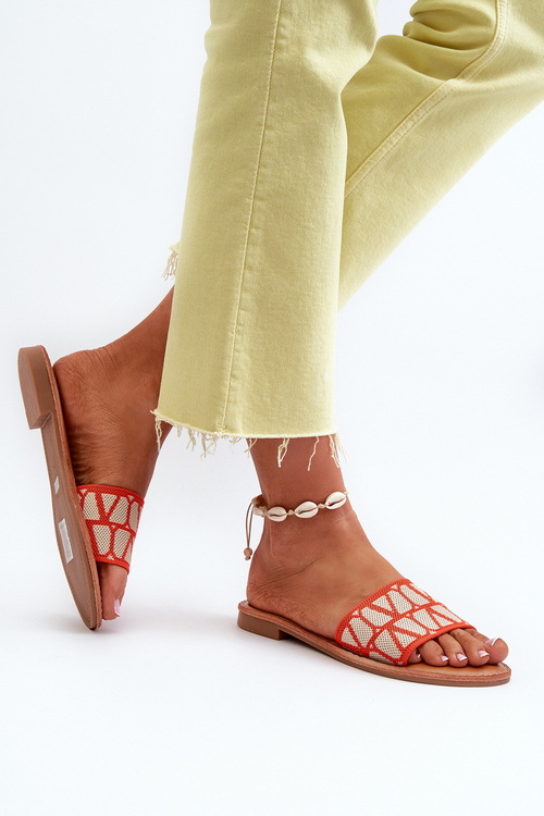 Жіночі босоніжки на плоскій підошві помаранчеві Traivea