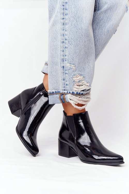 Чоботи жіночі на каблуці Sergio Leone BT153 лаковані чорні
