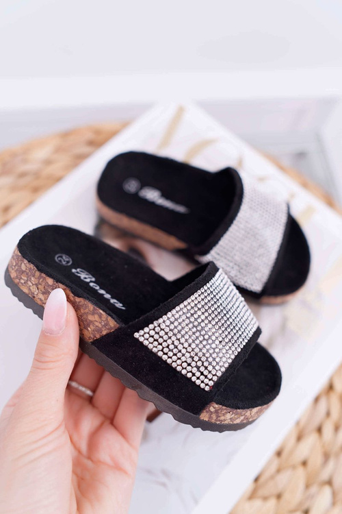 Дитячі чорні шльопанці на пробкових кристалах Malena