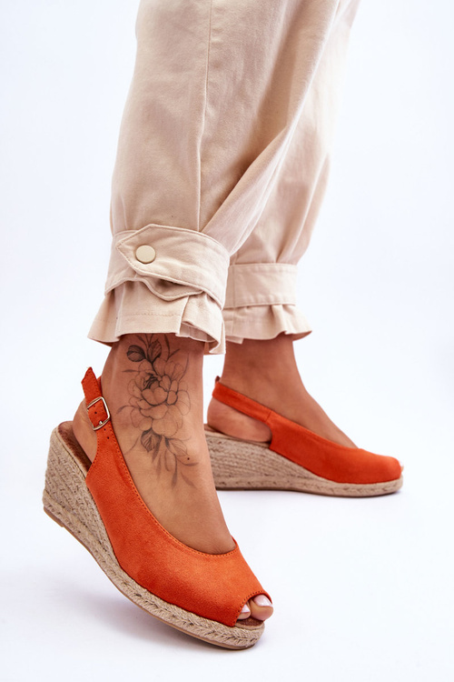 Замшеві босоніжки на танкетці. Помаранчеві Elsie