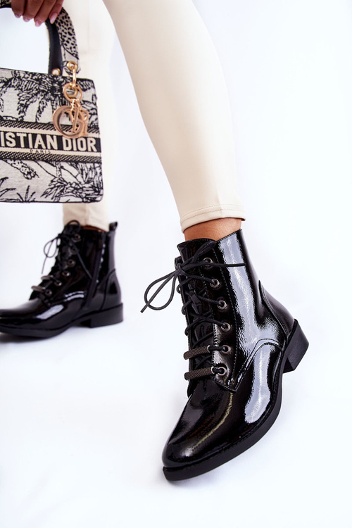 Класичні лаковані жіночі теплі чоботи Black Grimma