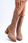 Жіночі замшеві ажурні чоботи бежеві Adelia