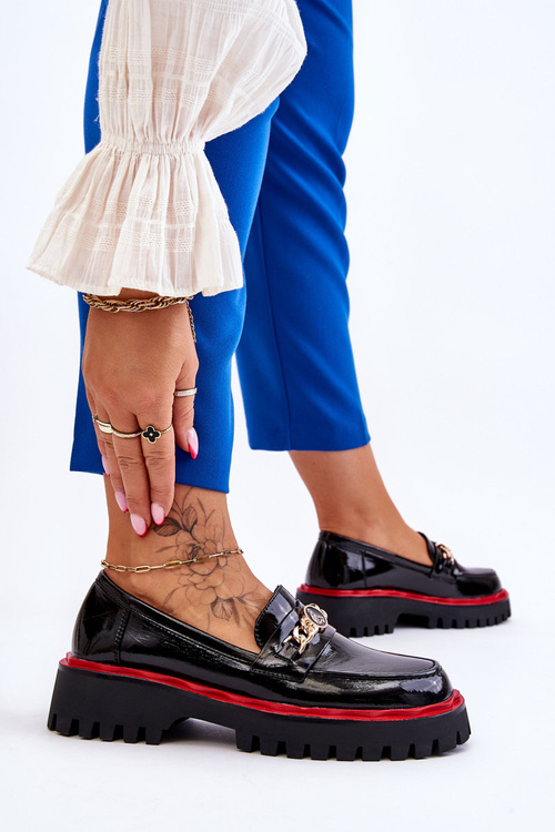 Лаковані лофери на платформі чорні Ronin