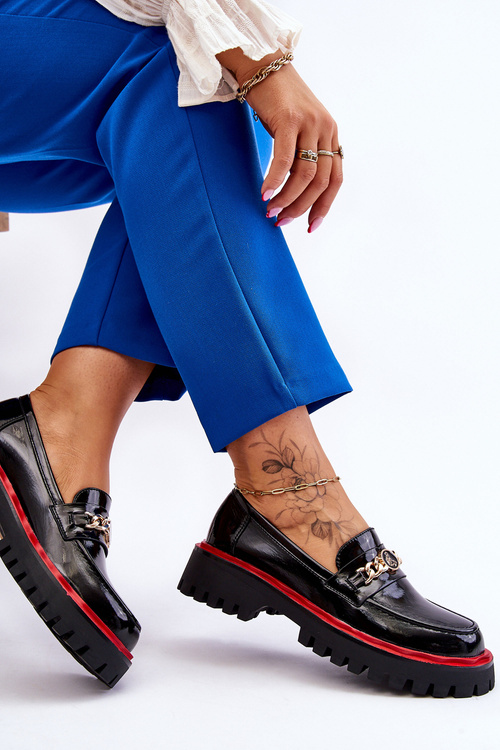 Лаковані лофери на платформі чорні Ronin