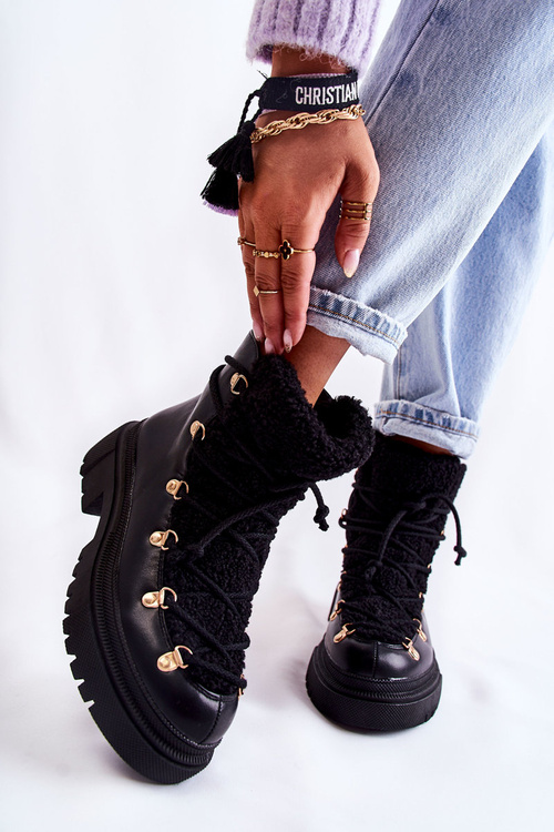 Шкіряні теплі черевики чорні Arisa