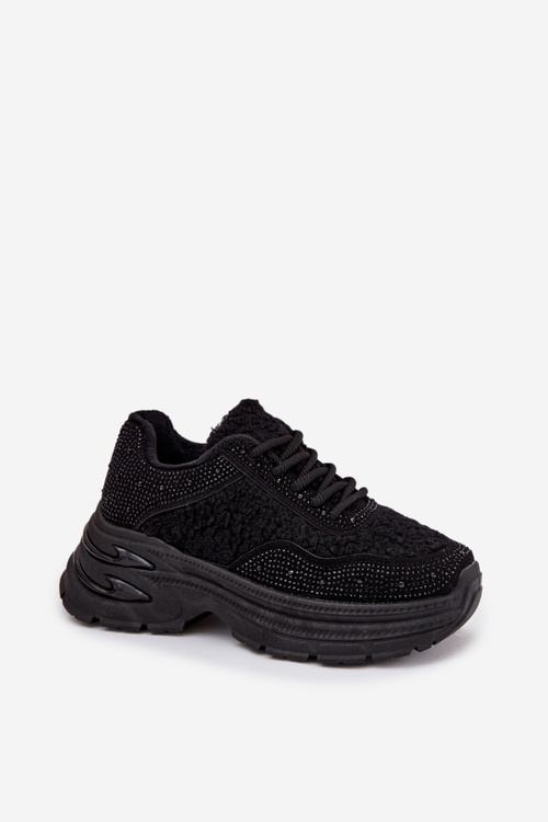 Кросівки Жіночі З Цирконіями І Овечою Шкірою Чорні Zarika