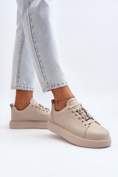 Жіночі шкіряні кросівки з бежевими прикрасами Dysuria