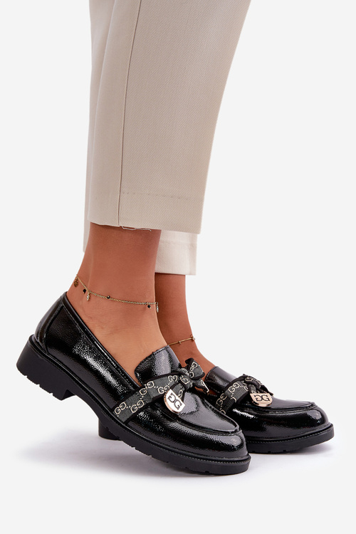 Лаковані жіночі мокасини з бантом чорні S.Barski HY42-331A