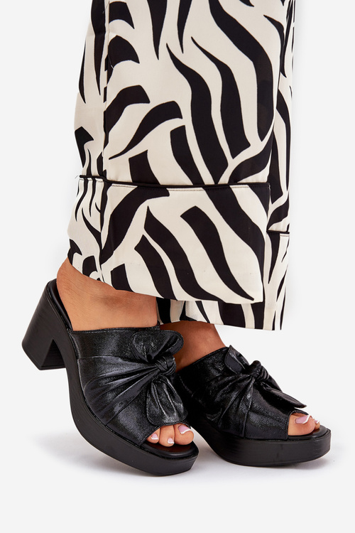 Жіночі Сандалі На Каблуку З Еко Шкіри Чорні Kikilla