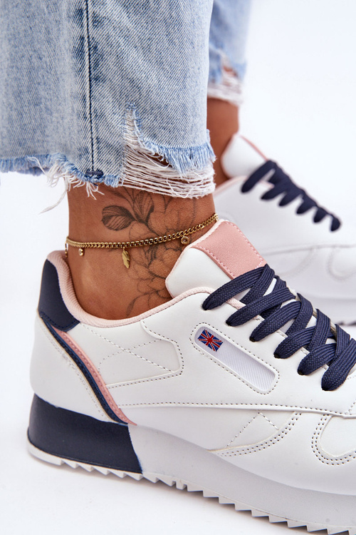 Шкіряне спортивне взуття на платформі на шнурівці Біло-темно-синя Merida