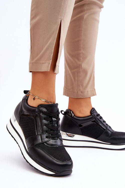 Шкіряне спортивне взуття на низькій танкетці Black Braylen