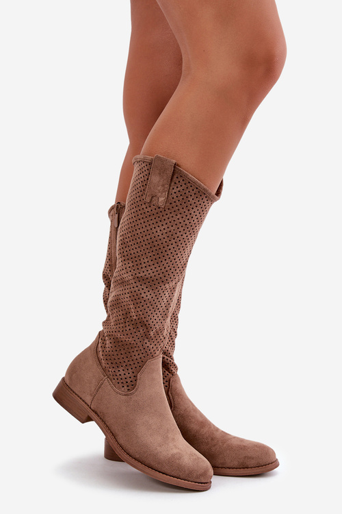 Жіночі коричневі ажурні чоботи S.Barski HY42-139