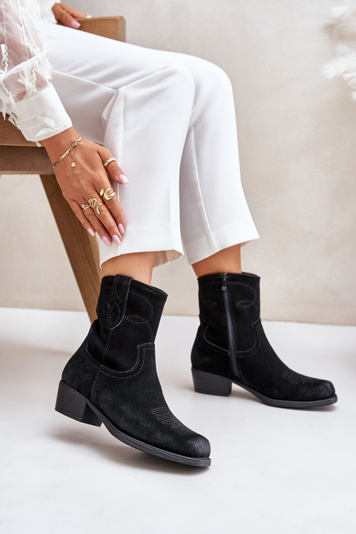 Жіночі замшеві ковбойські ботильйони на низькому каблуці Sergio Leone BT284-S чорні
