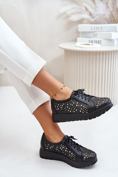 Zazoo 2973 Чорні шкіряні туфлі на платформі з вирізом