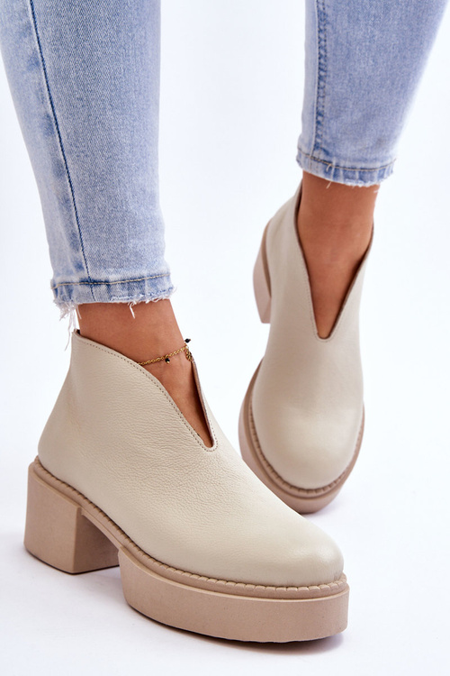 Шкіряні чоботи на масивних підборах Nicole 2795/054 Світло-бежевий