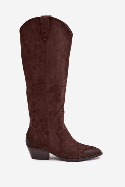 Еко замшеві чоботи ковбойки жіночі на підборах шоколадні Jenaya