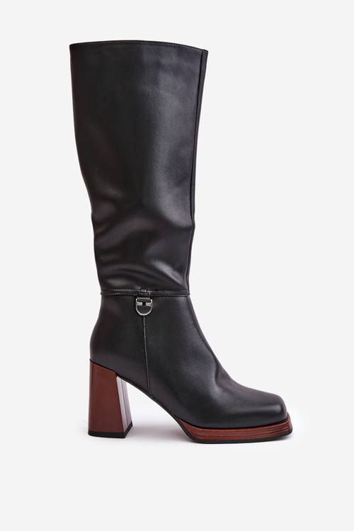 Елегантні шкіряні чоботи з утепленим каблуком D&A JC42-39 Чорні