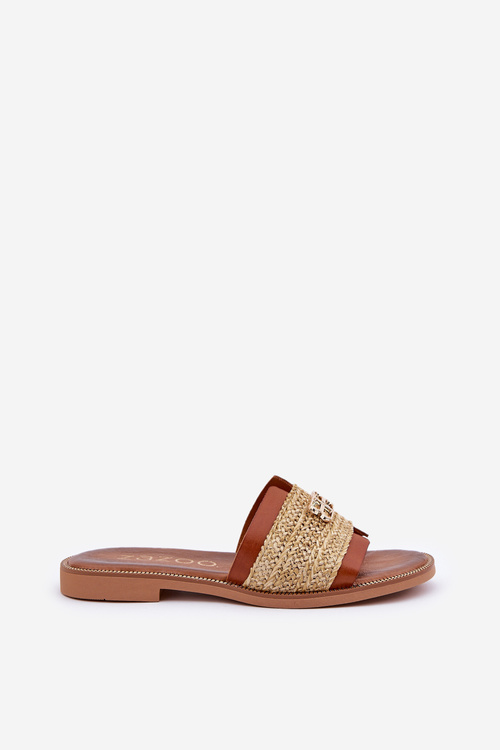 Шкіряні Сандалі З Декоративним Елементом І Плетінням Коричневі Zazoo 40426