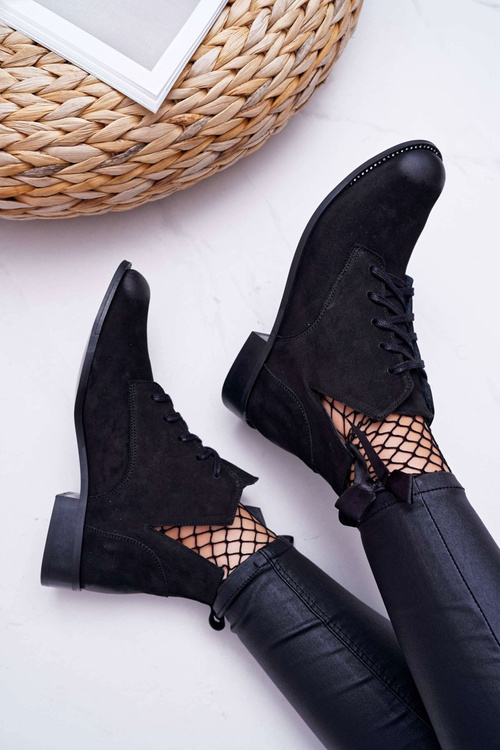 Чоботи жіночі на плоскій підошві з нубуку чорні Nicole 2420