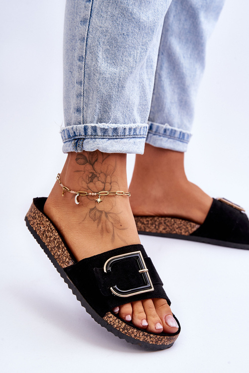 Жіночі замшеві тапочки на платформі чорні Festil