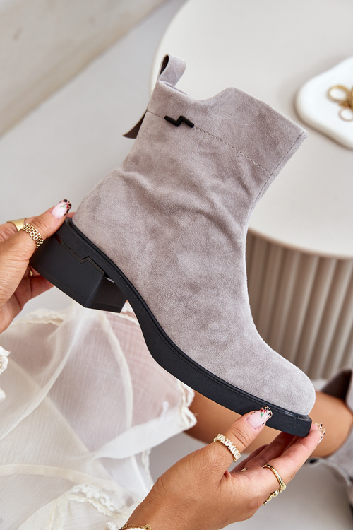 Теплі жіночі чоботи з натуральної замші на блискавці сірі Vinceza 66696