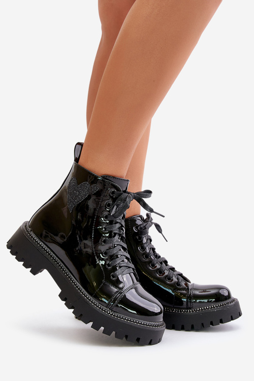 Лаковані ботильйони на блискавці та декоративному сердечку. Чорні Obeena