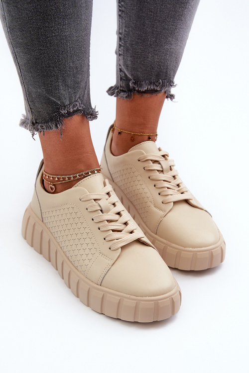 Жіночі шкіряні кросівки на платформі бежеві Eselmarie