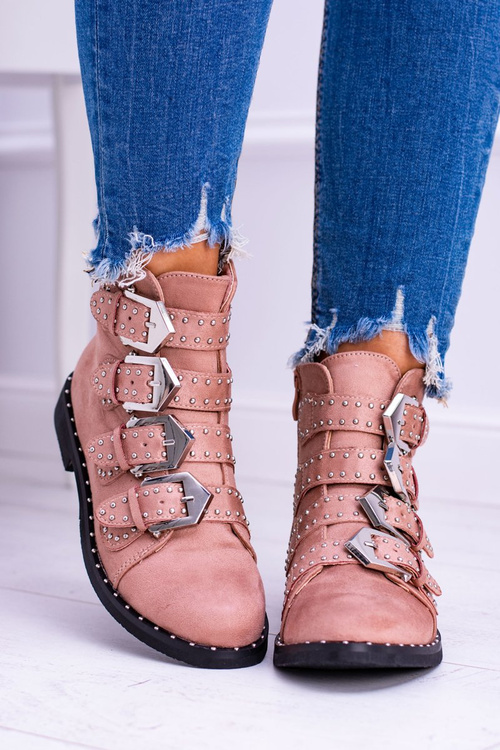 Lu Boo Pink Virginia Rock Star Boots Пряжки з заклепками Замша