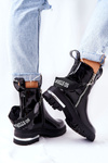 Шкіряні лаковані чоботи із застібкою Чорний Cortona
