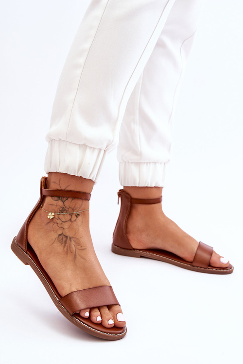 Коричневі шкіряні сандалі на плоскій блискавці Millou