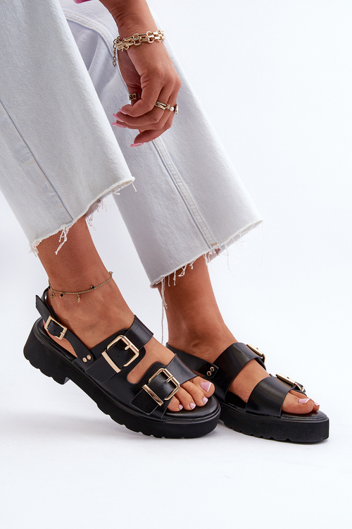 Жіночі босоніжки з пряжками з еко шкіри Konanttia чорного кольору