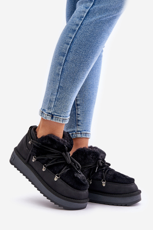 Низькі зимові черевики на платформі з хутром D.Franklin Чорні DFSH370011