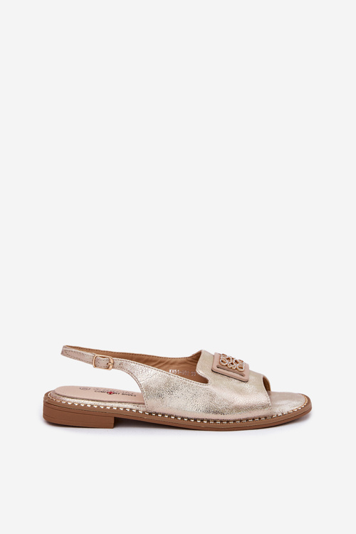 Елегантні Жіночі Сандалі На Плоскому Каблуку З Декорацією S.Barski KV51-082 Золоті