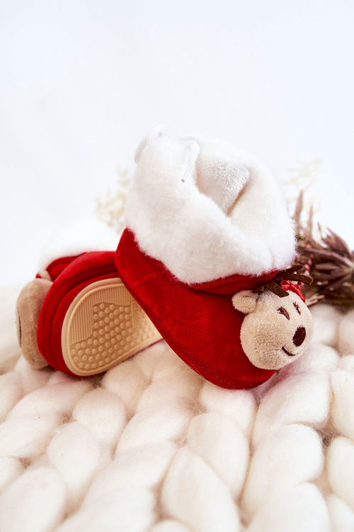 Дитячі теплі тапочки олені з бантом червоні