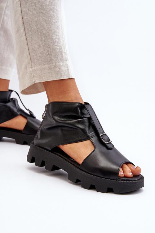 Шкіряні жіночі босоніжки Zazoo 999 із золотою блискавкою