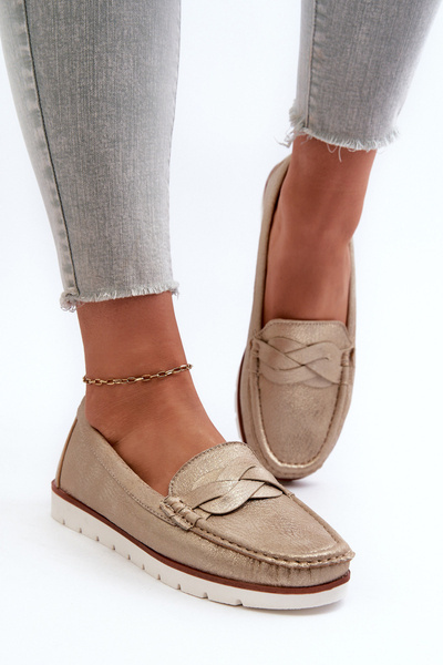 Жіночі лофери з еко шкіри золотого кольору Nestalia