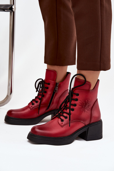 Жіночі шкіряні чоботи на каблуці з ізоляцією Vinceza 39950 Червоний