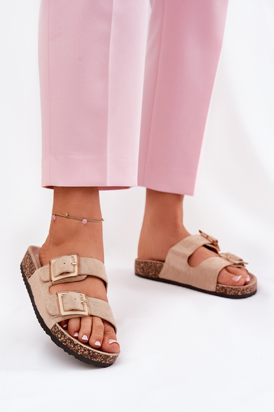 Жіночі Сандалі З Пряжками На Пробковій Підошві Бежеві Sercele