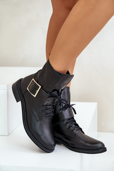 Zazoo 2949 Чорні шкіряні ботильйони з пряжкою