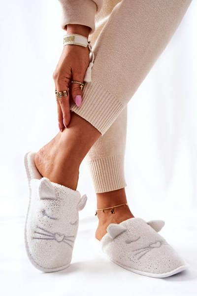 Котячі тапочки з блискучими вушками Білі Kaisy