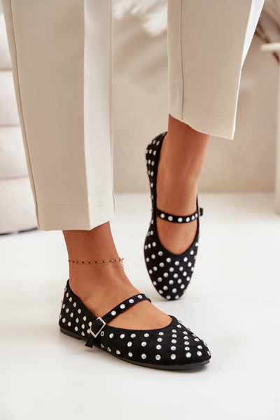 Декоровані балетки з ремінцем з екологічно чистої замші Tirilissa