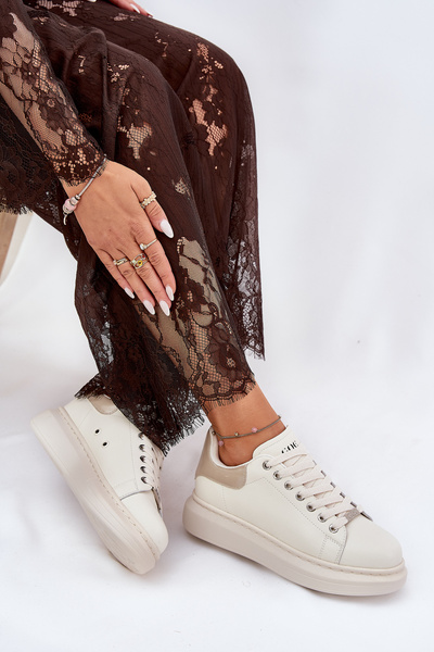 Шкіряні Жіночі Кросівки На Платформі Бежеві GOE RR2N4004