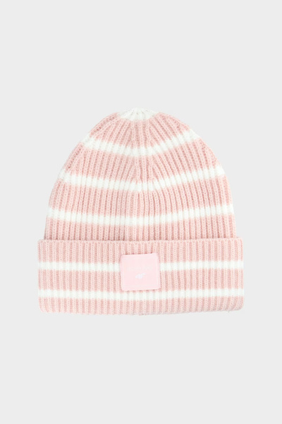 Зимова шапка для дівчинки в смужку світло-рожева 4F 4FJWAW24ACAPF417-56S