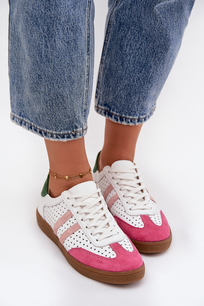 Шкіряні дихаючі жіночі кросівки Zazoo N1318 Біло-Рожеві