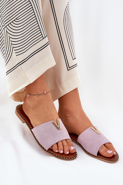 Жіночі Сандалі На Плоскому Каблуці З Декоративними Деталями Фіолетові Saliena