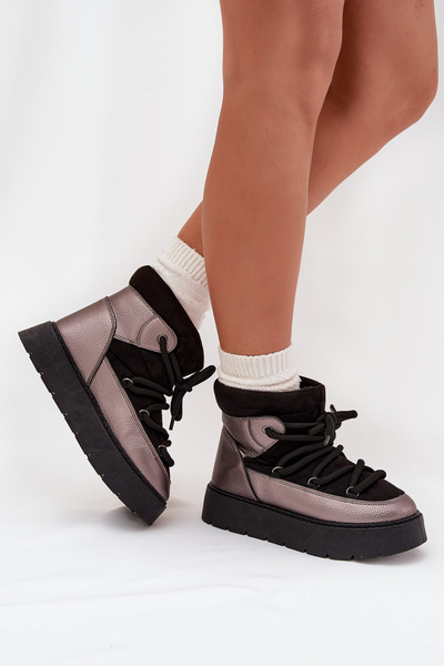 Низькі Жіночі Снігоступи Теплі З Вовною З Товстими Шнурками Чорні Xarina