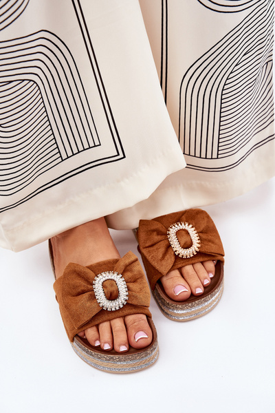 Жіночі Сандалі На Платформі З Бантом І Декоративною Брошкою Кемел Lenela